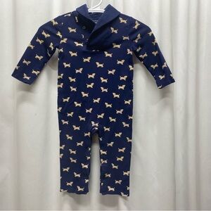 Janie & Jack boys 18-24 shawl collar one piece dog doggie navy blue